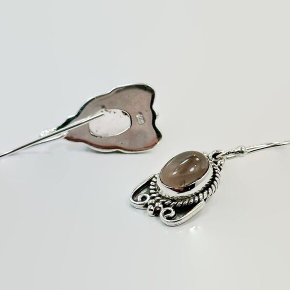 Rose Quartz Earrings, Sterling Silver, Pierced, Blue Stone, Handmade, Dangle - Picture 3 of 3